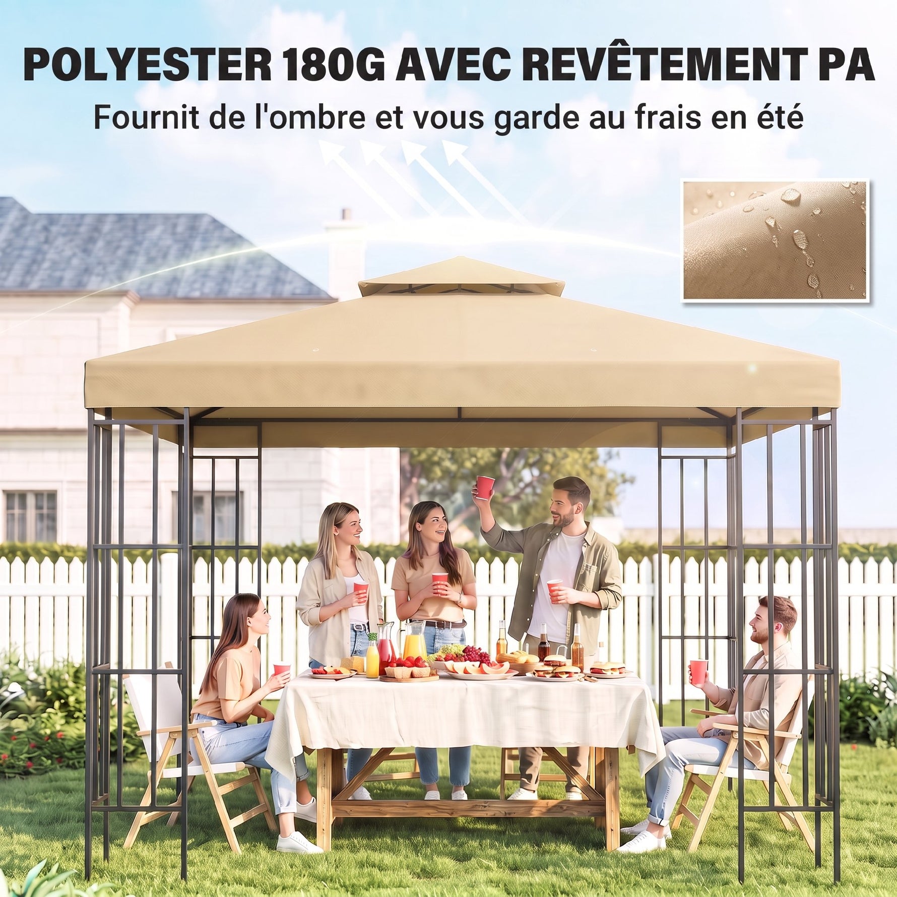 Toit de Remplacement pour pavillon de Jardin Toile de Rechange pour pavillon tonnelle Tente 3 x 3 m Beige