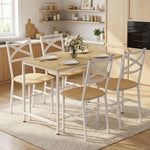 Ensemble Table Salle à Manger avec 4 Chaises, Table de Cuisine avec Chaises pour 4 Personnes, Bois Naturel et Blanc