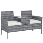 Banc de Jardin en résine tressée 2 Places avec Table et Coussins - 135 x 64 x 81 cm - pour Balcon et Terrasse Noir