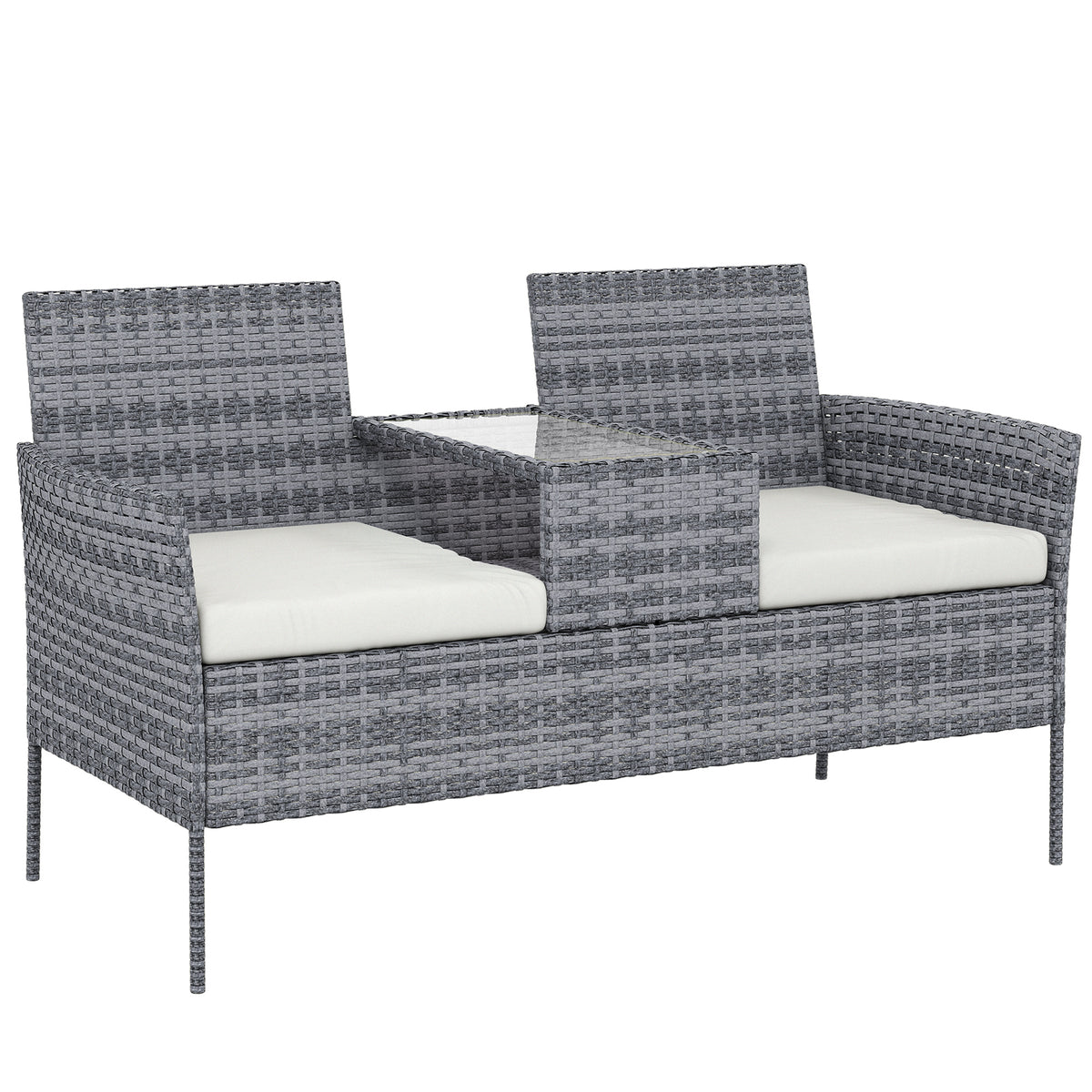 Banc de Jardin en résine tressée 2 Places avec Table et Coussins - 135 x 64 x 81 cm - pour Balcon et Terrasse Noir