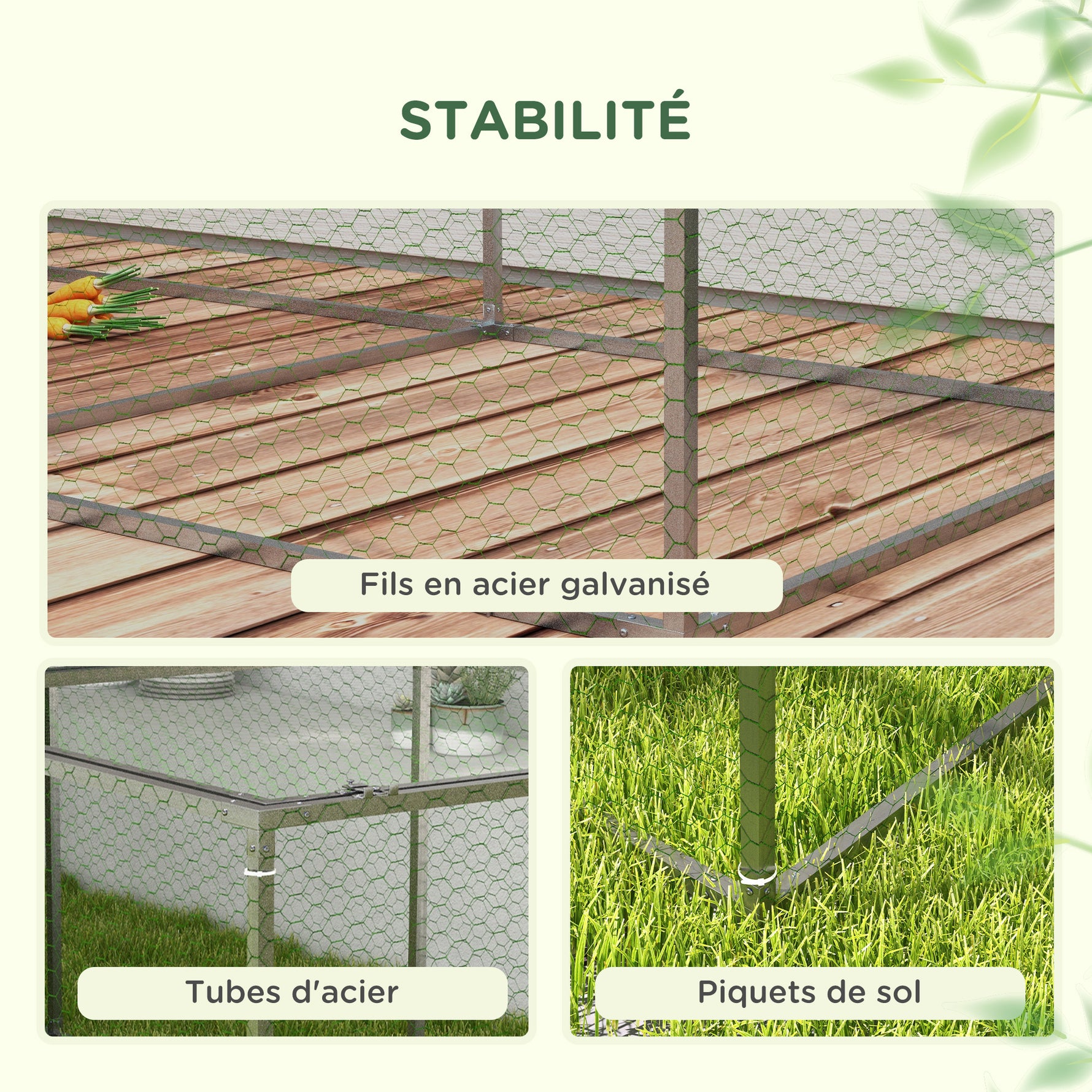 Enclos poulailler cage clapier extérieur 3 m² pour petits animaux dim. 3 x 1 x 0,8 m acier galvanisé