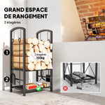 Porte bûches - Range bûches Serviteur de cheminée - Multi Accessoires 2 étagères 40L x 30l x 75H cm métal Noir