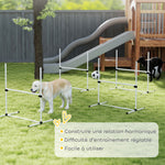 Agility pour Chiens, Kit Agility Chien Parcours, Set de 4 Obstacles Professionnels Hauteur Réglable, Système de Maintien au Sol, Sac de Transport, Jeux Intéressants, Entraînement, Blanc