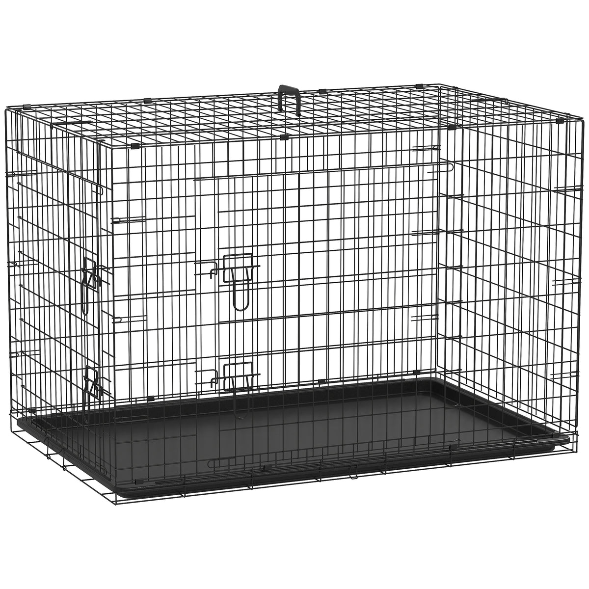 Cage caisse de transport pliante pour chien en acier 2 portes verrouillables 121 x 77 x 82 cm noir