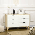 Commode 6 tiroirs style scandinave, meuble de rangement - dim. 120l x 40P x 76H cm, chêne et beige