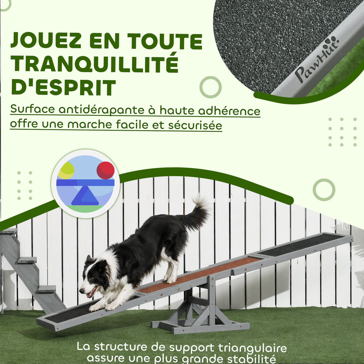 Agility sport pour chien bascule équipement entrainement chien bois sapin pré-huilé feutre bitumé antidérapant gris noir