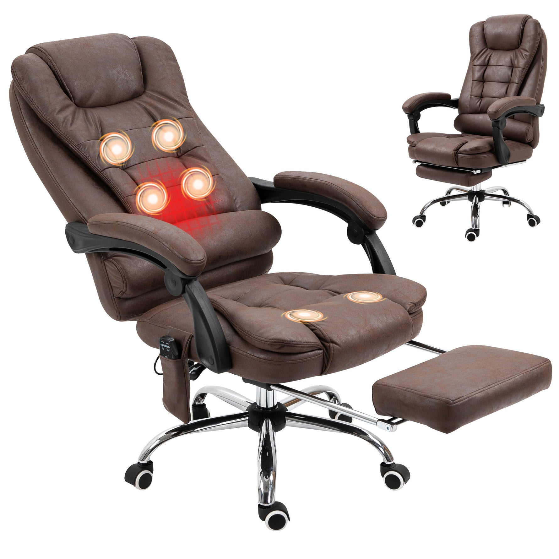 Fauteuil de bureau direction massant chauffant hauteur réglable dossier inclinable toile de microfibre marron