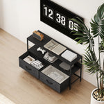 Meuble TV, meuble télé pour téléviseur jusqu'à 47 pouces avec 2 tiroirs et pieds en acier, 98 x 29 x 56 cm, gris foncé