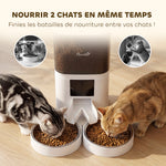 Distributeur Croquettes Chat Automatique 2 Animaux 6L Double Bol Inox WiFi Tuya App ABS 37x36x35cm Blanc