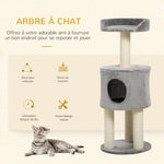 Arbre à chat griffoirs grattoirs sisal naturel arbre à grimper niche plate-forme en peluche hauteur 103 cm gris
