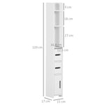 Meuble colonne de salle de bain armoire toilette haute avec étagères et placards - 15 x 17 x 120 cm blanc
