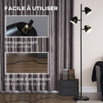 Lampadaire sur pied salon style industriel 3 abat-jours orientables en acier 38 x 28 x 169 cm noir