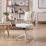 Chaise Bureau Ergonomique, Fauteuil de Bureau en Tissu Bouclette avec Hauteur Réglable, Fonction Bascule, Crème