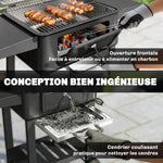 Barbecue Charbon de Bois Chariot Grill de Jardin avec Couvercle XXL Bac à Charbon et Évents Réglables 112cm Noir