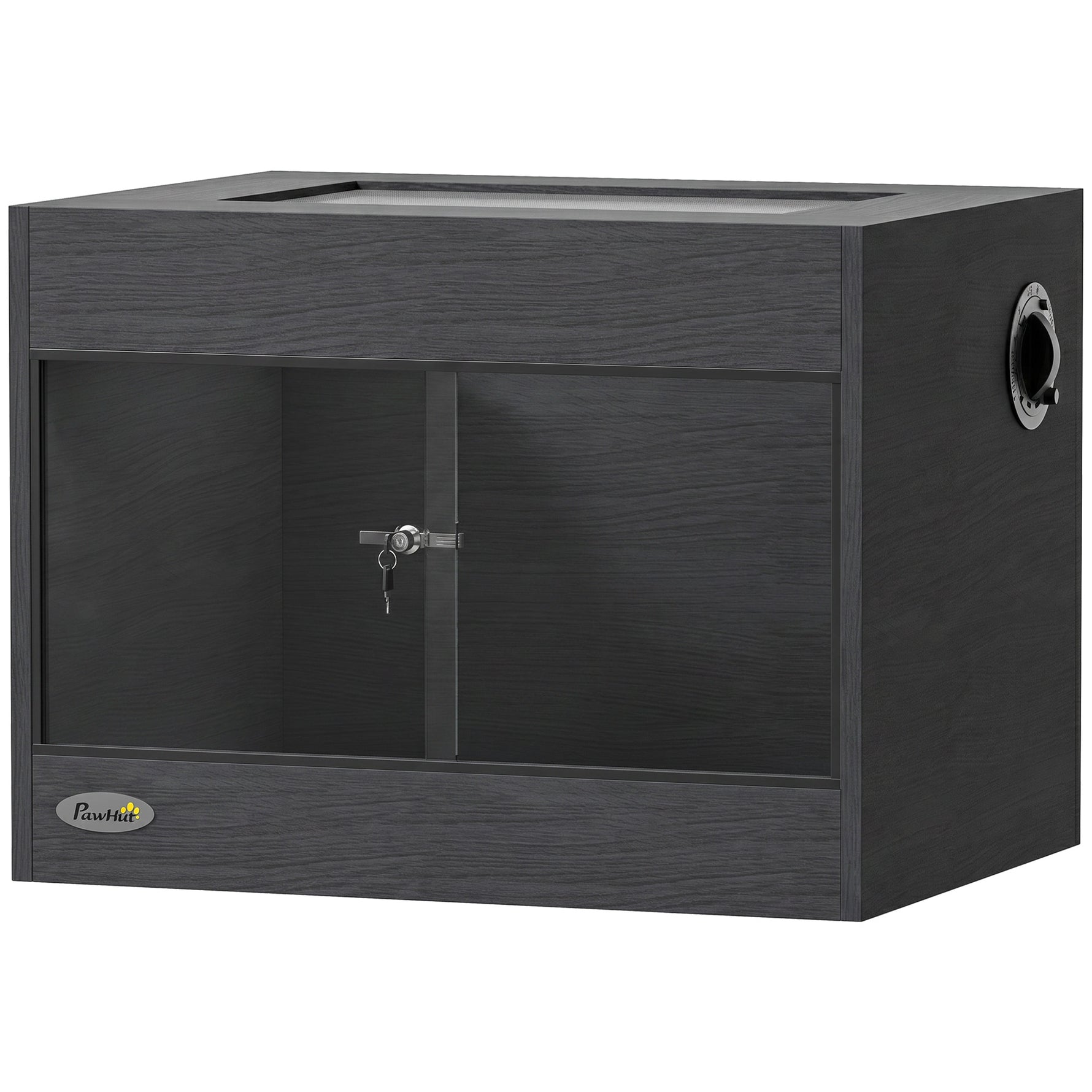 Terrarium pour Reptiles en Bois OSB, Porte en Verre Trempé, Serrure Sécurisée et Couvercle en Filet, 60x45x45cm, Noir