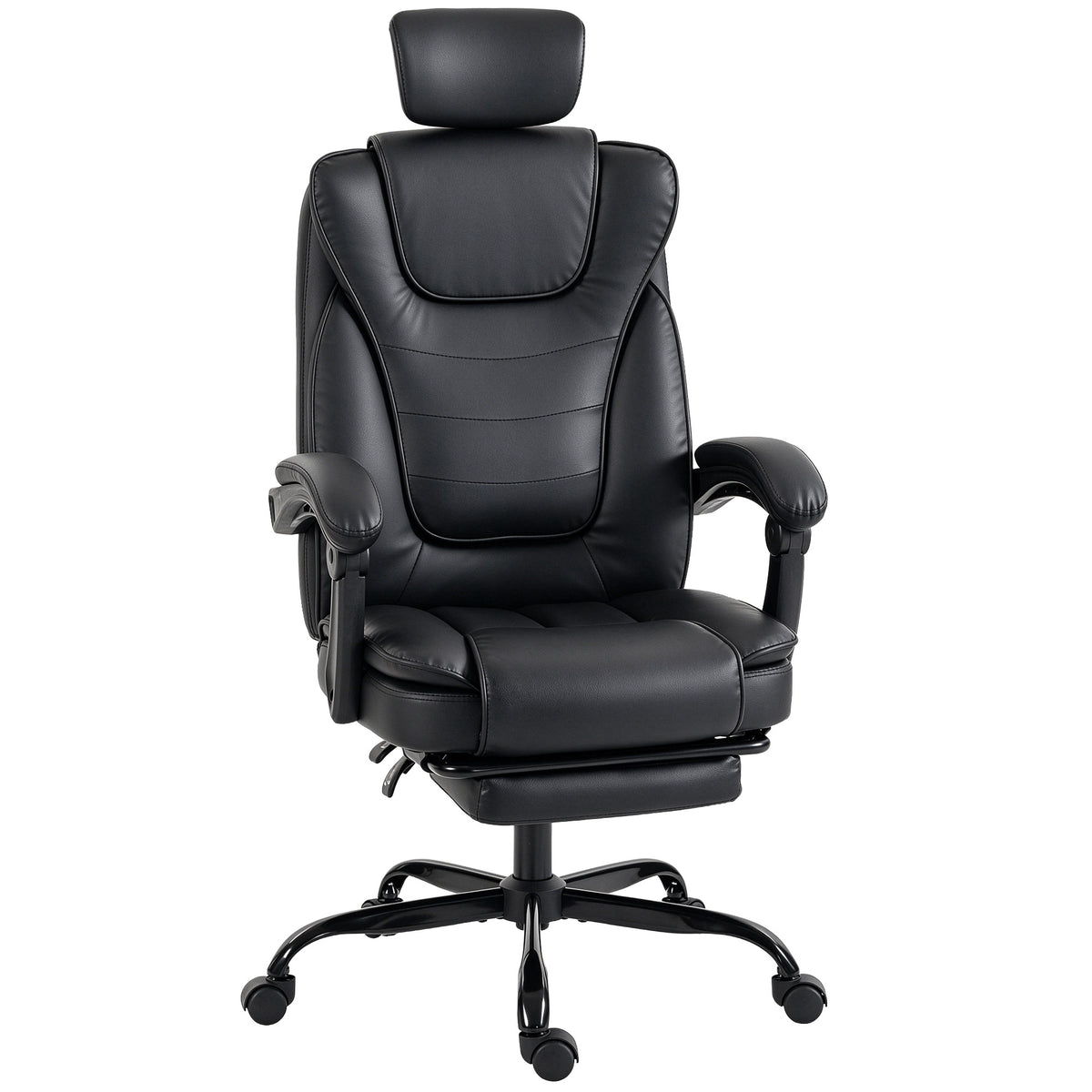 Silla Gaming Ergonómica, Sillón Gaming Reclinable de Piel Sintética, Altura Ajustable, Reposacabezas 2D, Negro