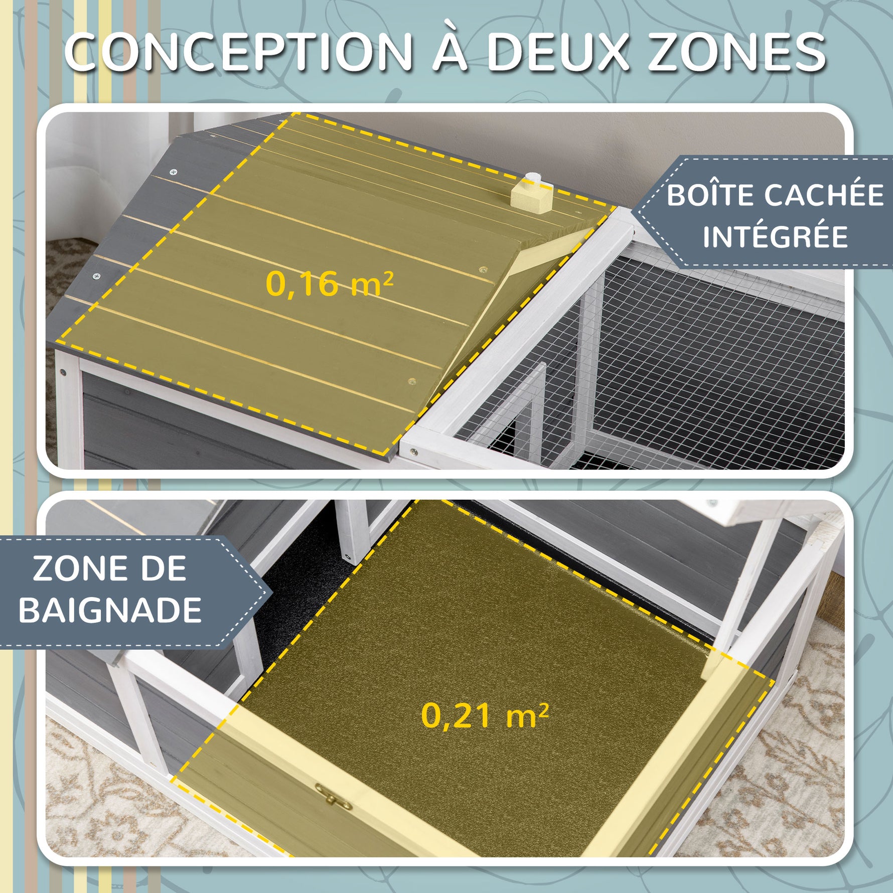 Maison enclos cage pour petit animal tortue avec 2 espaces 86 x 54 x 43 cm - bois de sapin