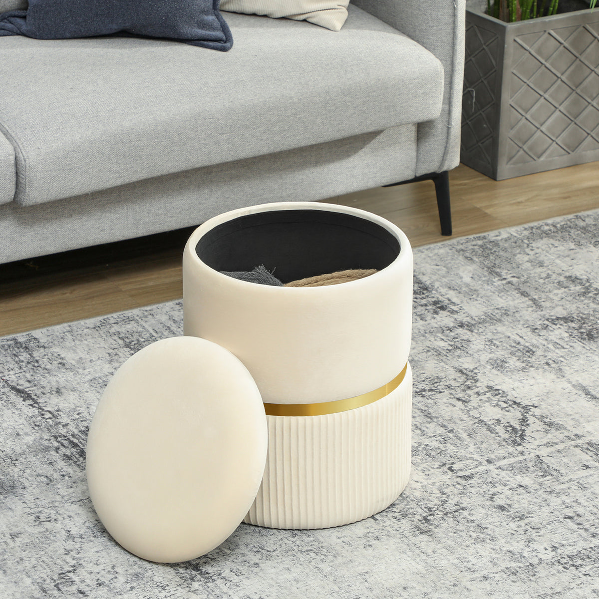 Poef voetenbank opbergkist van corduroy 36 x 36 x 44 cm voor woonkamer slaapkamer beige