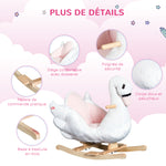 Jouet à bascule cygne à bascule pour enfant de 18 mois et plus fonction musique pieds en bois - blanc et rose