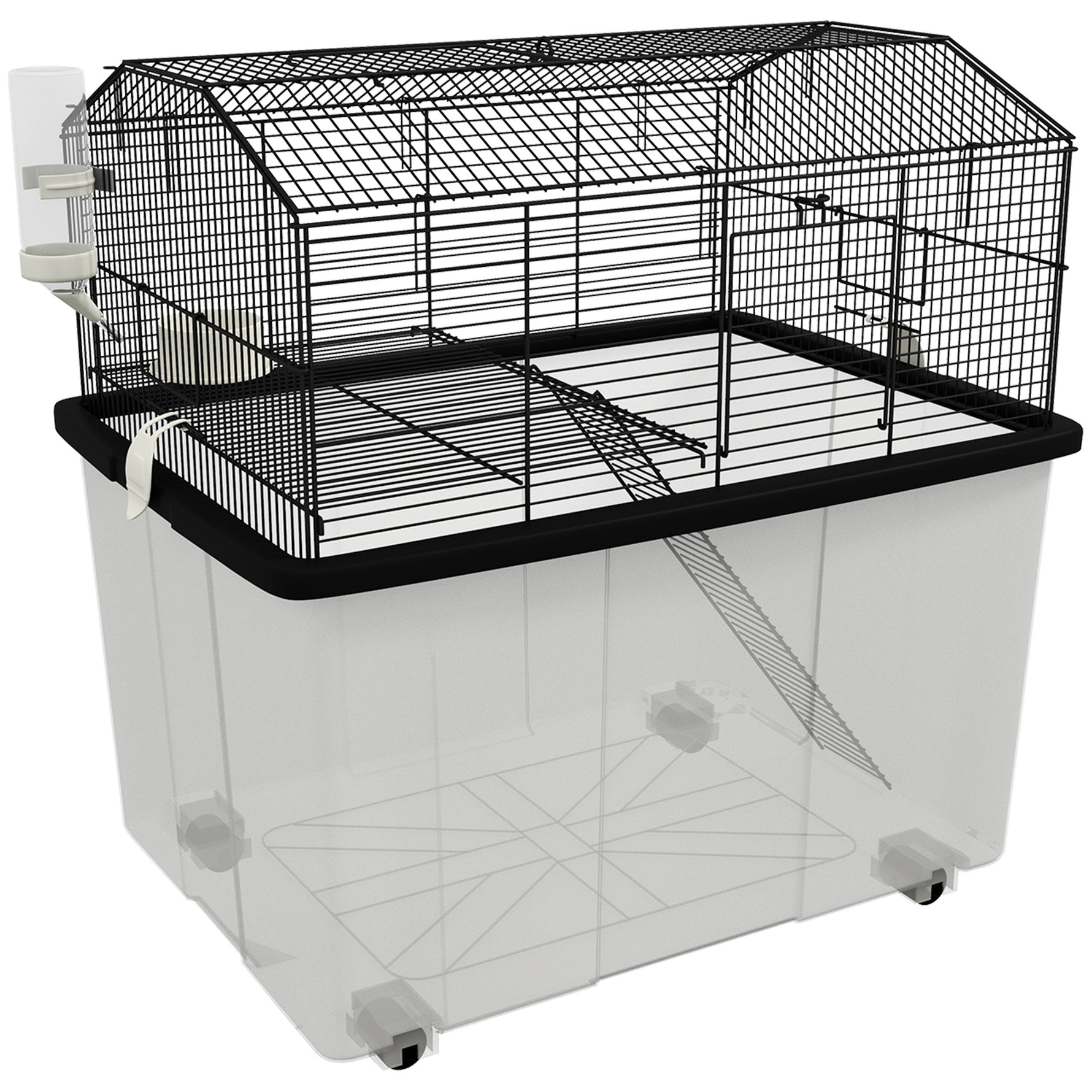 Cage hamster cage rongeur 2 étages avec roulettes plate-forme et échelle en fil d'acier 57 x 43 x 57 cm noir