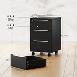 Caisson de bureau à roulettes avec 3 tiroirs et serrure, meuble rangement bureau sur roulettes, 40 x 40 x 63,5 cm, noir