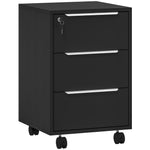 Caisson de bureau à roulettes avec 3 tiroirs et serrure, meuble rangement bureau sur roulettes, 40 x 40 x 63,5 cm, noir