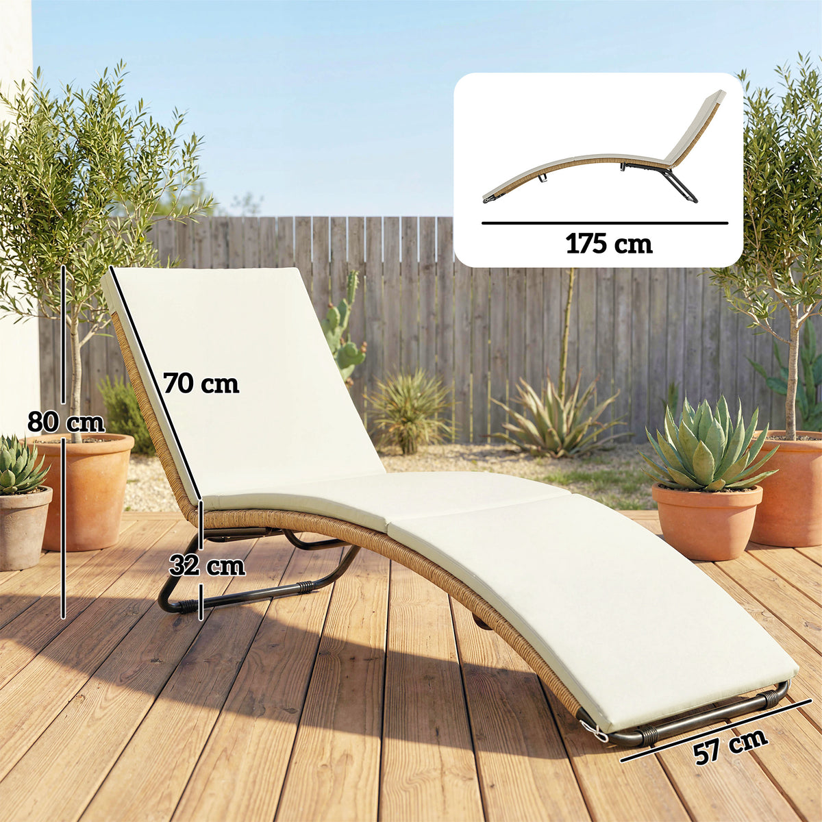 Bain de soleil en résine tressée transat de jardin design en S courbe naturelle structure robuste acier coussin crème