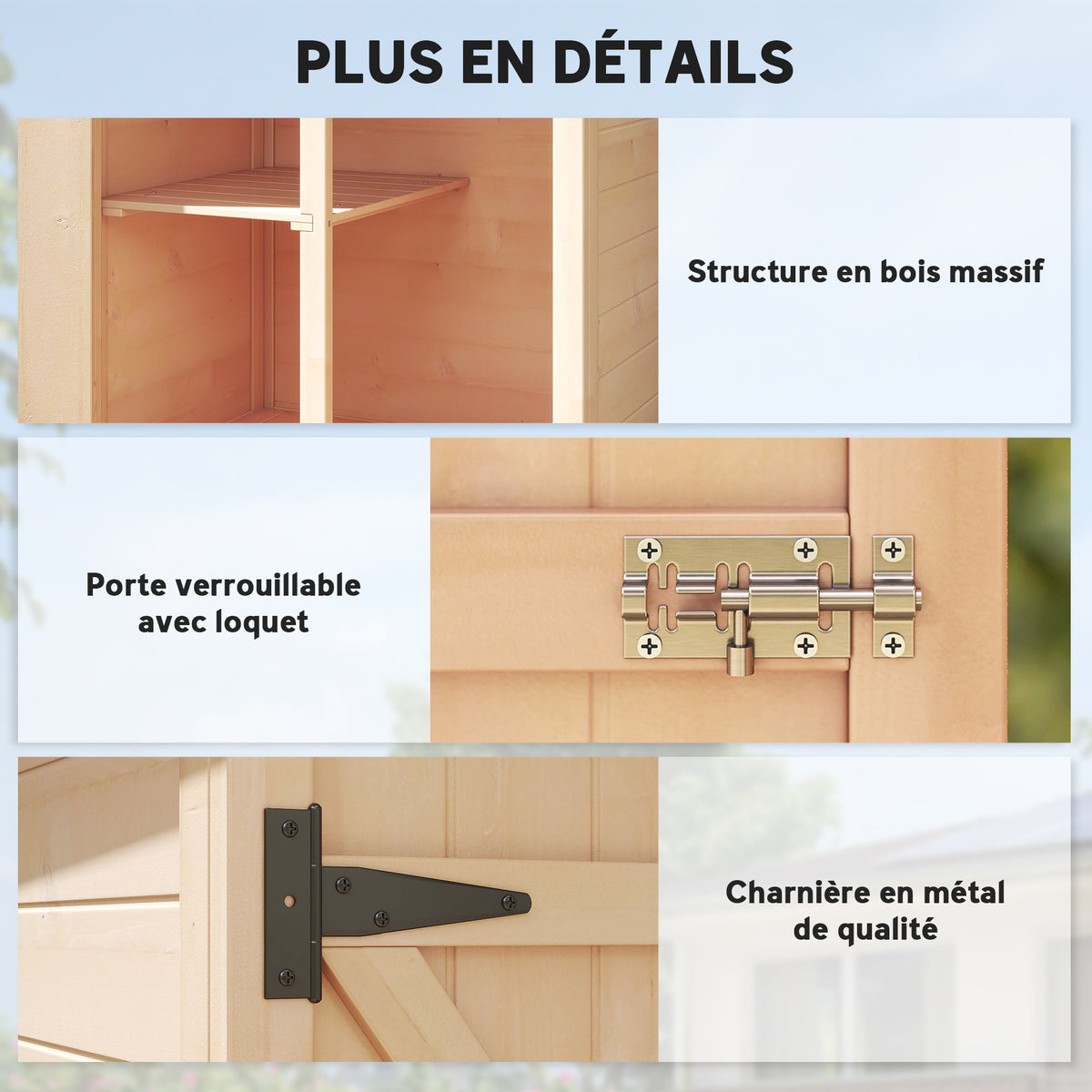 Armoire abri de Jardin Remise pour Outils Bois de Sapin pré-huilé Toit bitumé incliné - Grande Porte