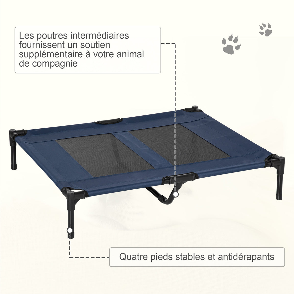 Letto rialzato per cani e gatti, brandina per animali, tessuto Oxford in textilene microforato, acciaio