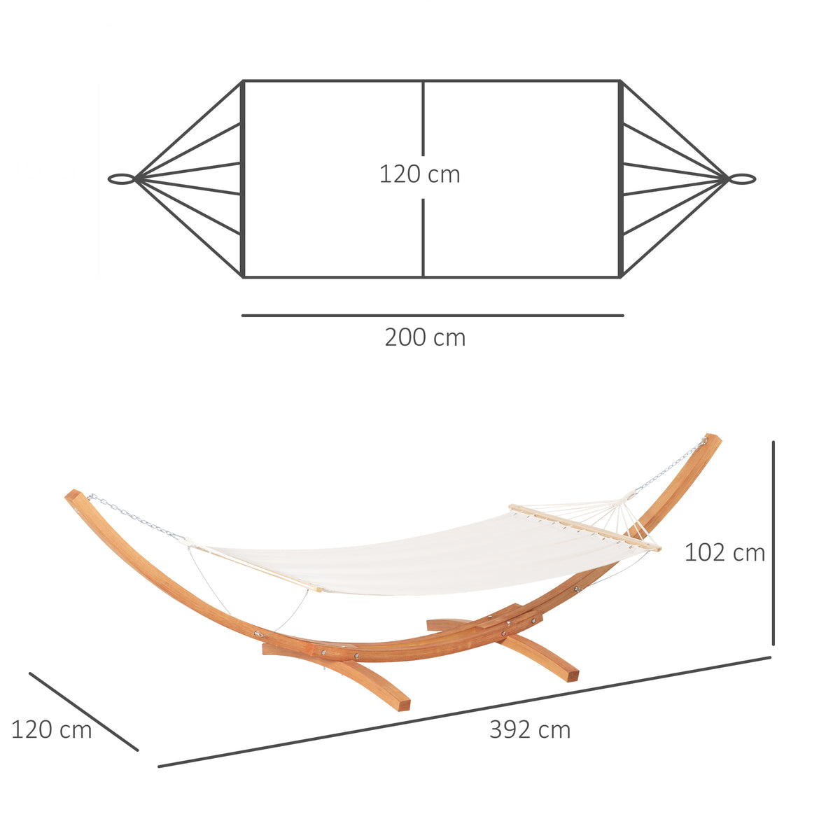 Hamac de jardin avec support en bois hamac sur pied 1 personne 3,92L x 1,2l x 1,1H m coloris crème marron