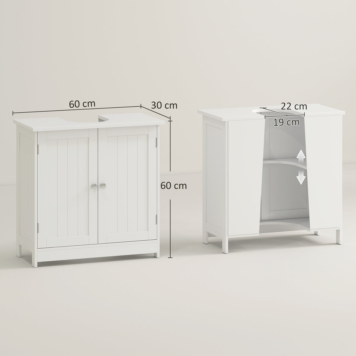 Meuble sous lavabo, meuble de salle de bain placard à 2 portes, étagère réglable, anti-humidité, 60 x 30 x 60 cm, blanc
