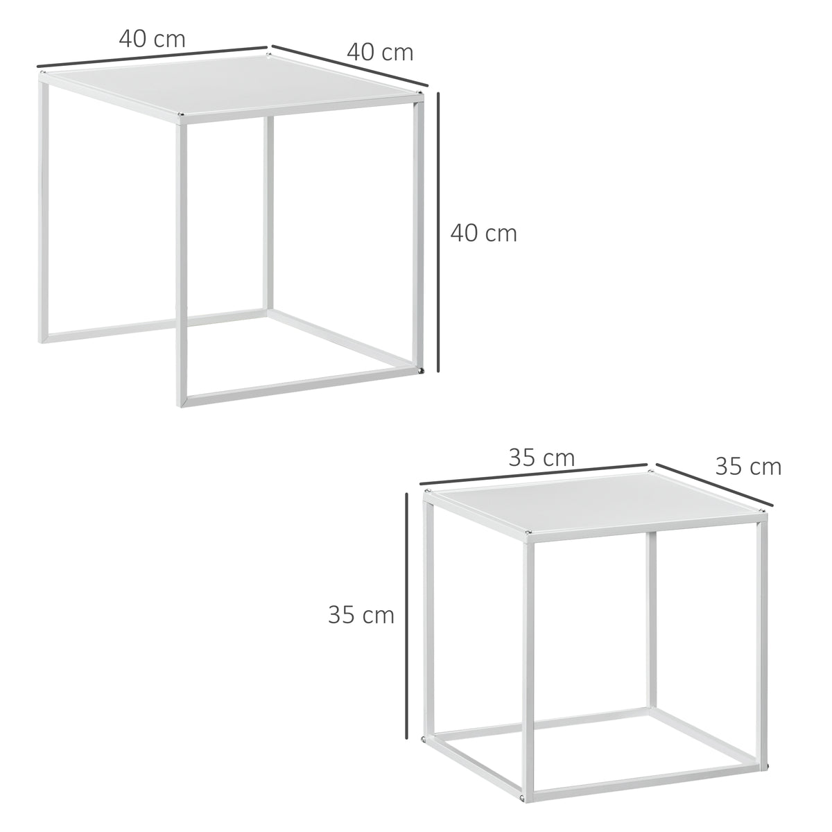 Lot de 2 tables basses gigognes, lot de 2 tables gigognes de salon, modulables, en acier, style industriel, blanc mat