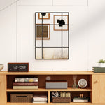 Miroir mural verrière rectangulaire style fenêtre, horizontal ou vertical avec 4 crochets, en métal noir - 50x70 cm