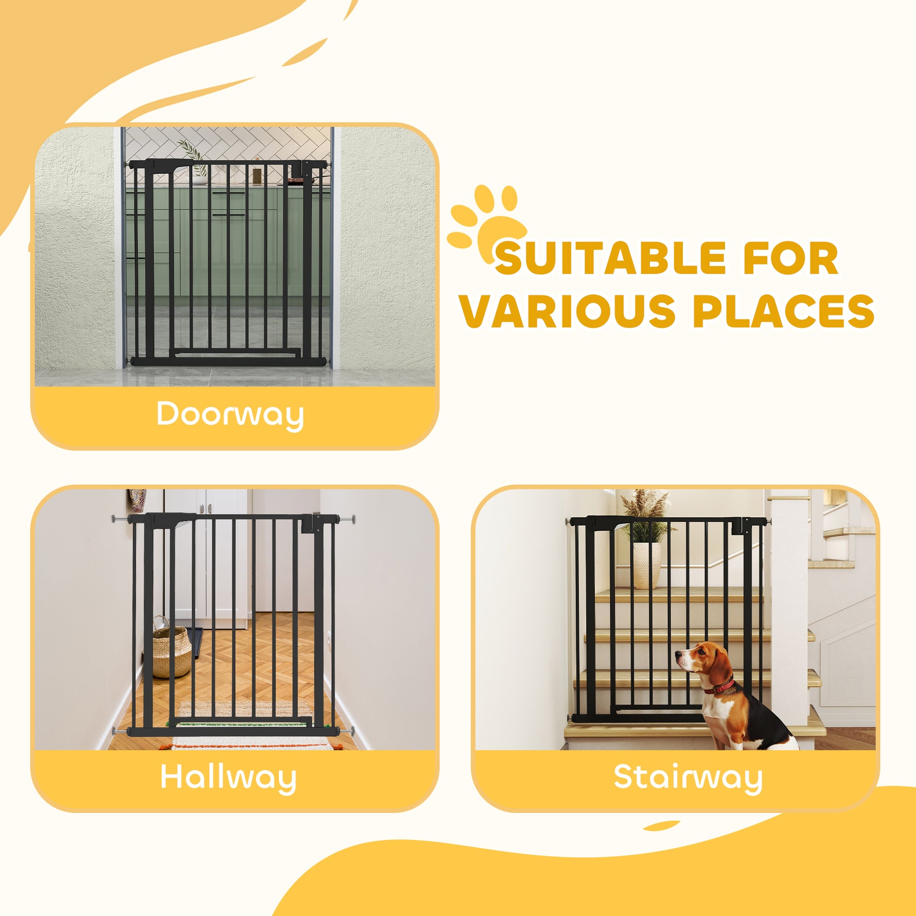 Barrière de sécurité pour chiens et bébés 76 à 81 cm avec extension fixation par pression sans perçage blanc
