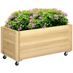 Jardinière de jardin surélevée bac à fleurs roues en bois de sapin dim. 89L x 48l x 47H cm bois naturel