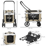 Poussette pliable animaux chien chat nacelle amovible bandoulières 4 roues 81 x 58 x 97,5 cm kaki