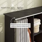 Armoire penderie Meuble de Rangement Mobile 6 roulettes 120L x 40l x 128H cm en bois Noir