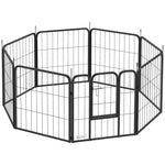 Parc pour chien enclos chien 8 panneaux modulable et pliable acier avec porte pour chiot intérieur extérieur 60 cm noir