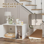 Maison de toilette chat meuble litière pour chat tapis griffoir porte avec poignées style bohème 80 x 50 x 50 cm blanc
