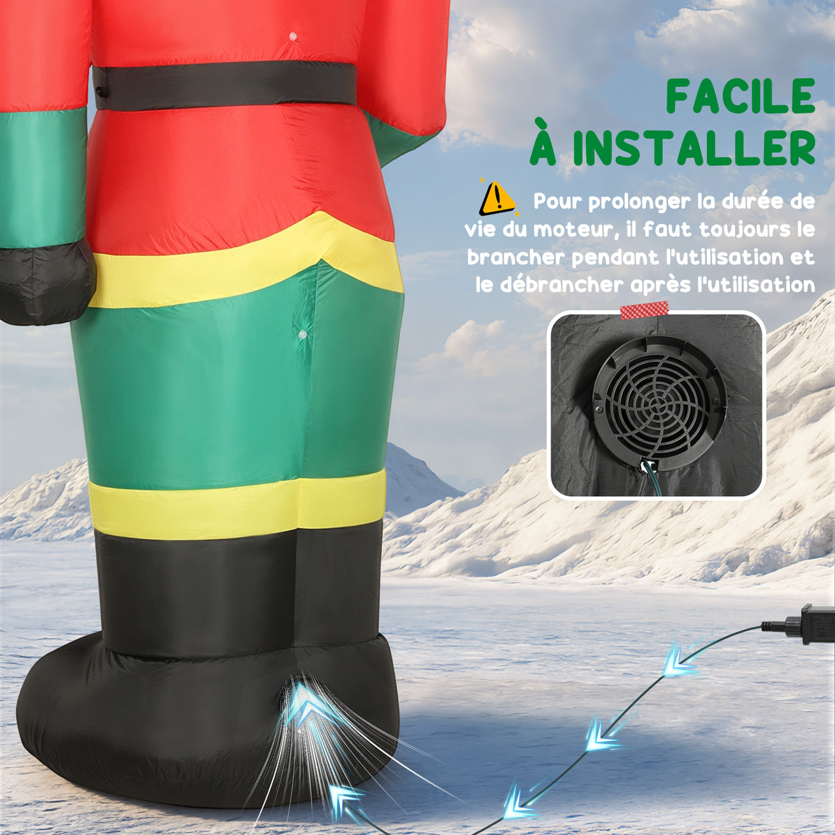 Soldat casse-noisette gonflable de Noël 245 CM avec lumières LED et sceptre, intérieur et extérieur, multicolore