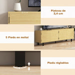 Meuble TV 180 cm, meuble télé pour 82 pouces avec 4 portes à ouverture par pression 180x35x55,5cm bois naturel