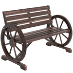 Banc de Jardin banc 3 places banc en bois Style Rustique Chic accoudoirs Roues Charette Bois Sapin traité carbonisation