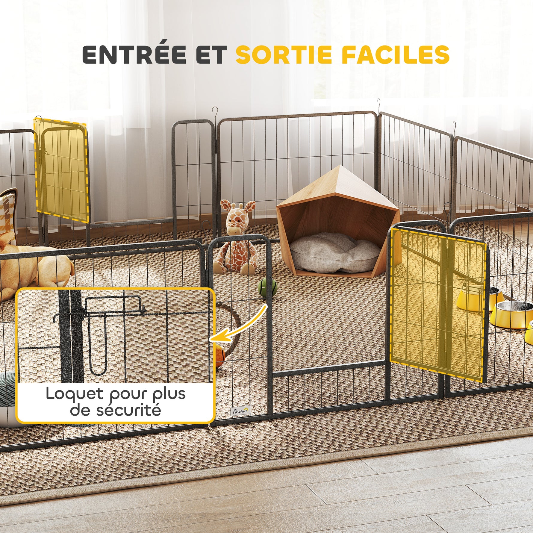 Parc pour chien, enclos chien 12 panneaux modulable et pliable, enclos portable en acier 60H cm avec porte, clôture pour chat, chiens de petit taille, intérieur et extérieur, gris