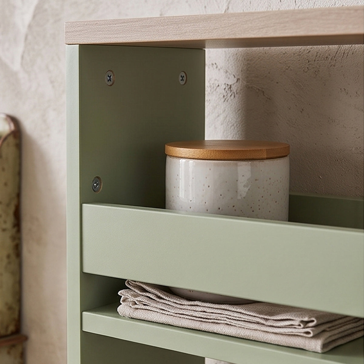 Carrello portaoggetti a 3 ripiani, carrello di stoccaggio con ruote e manico - 48 x 15 x 80 cm verde