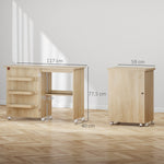 Table de couture pliante meuble couture à abattant avec bacs de rangement, étagère ouverte et roulettes, bois naturel
