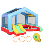 Château gonflable 4 en 1, aire de jeux avec souffleur, toboggan, piscine à balles, jeu de lancer d'anneaux, multicolore
