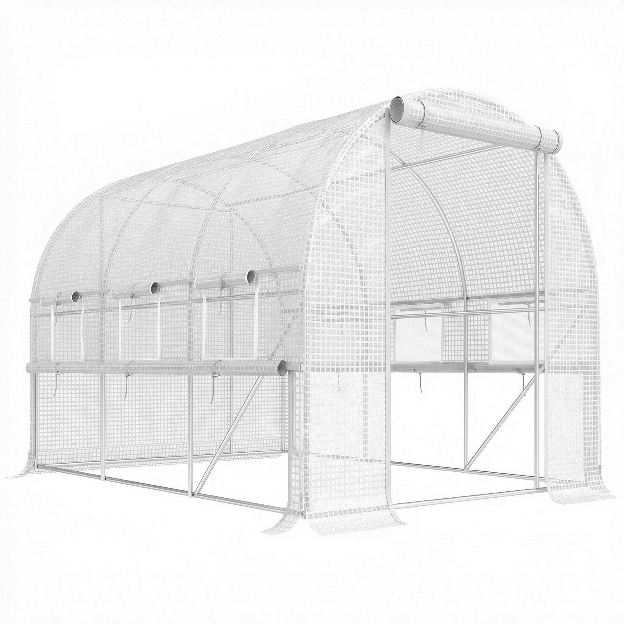 Serre de jardin tunnel serre tunnel 6 m² avec 6 fenêtres porte enroulable toile PE structure en acier galvanisé blanc