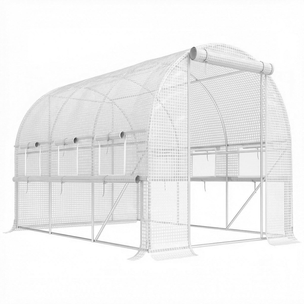 Serre de jardin tunnel serre tunnel 6 m² avec 6 fenêtres porte enroulable toile PE structure en acier galvanisé blanc