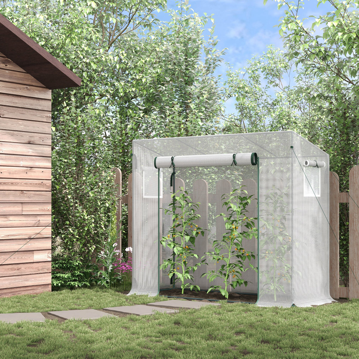 Serre de Jardin Anti-UV 2 fenêtres moustiquaires + Barres renforcement 200 x 76 x 168 cm Acier PE blanc