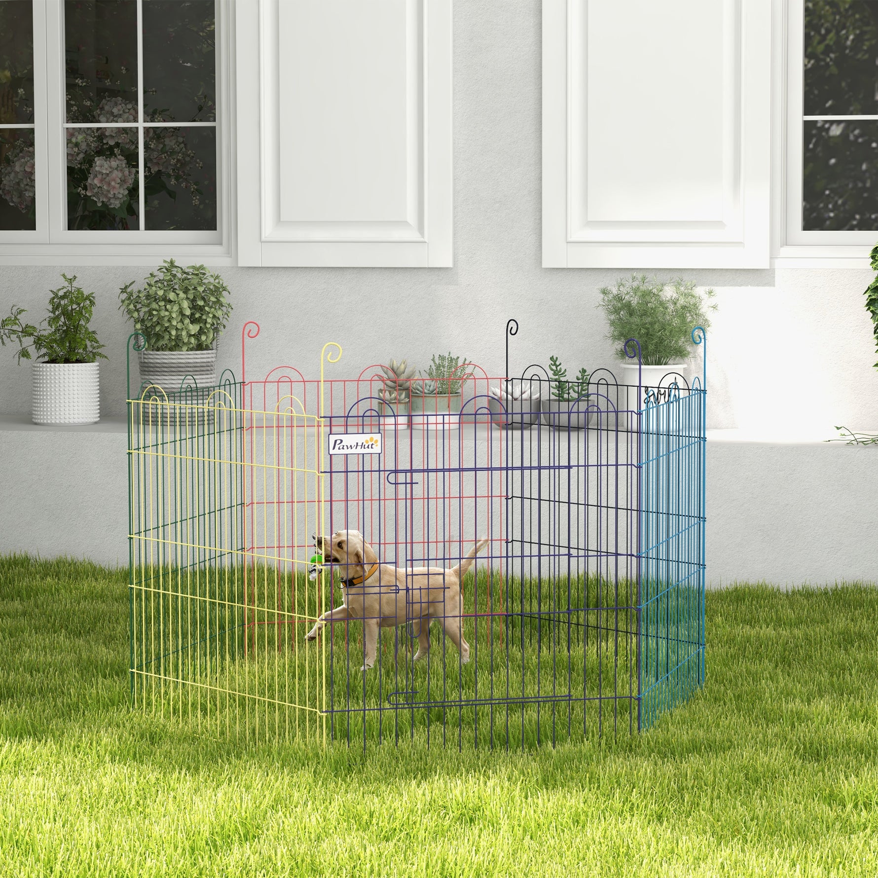 Lot de 2 enclos pliant en métal pour chiens lapins rongeurs petits animaux intérieur et extérieur 6 panneaux avec porte